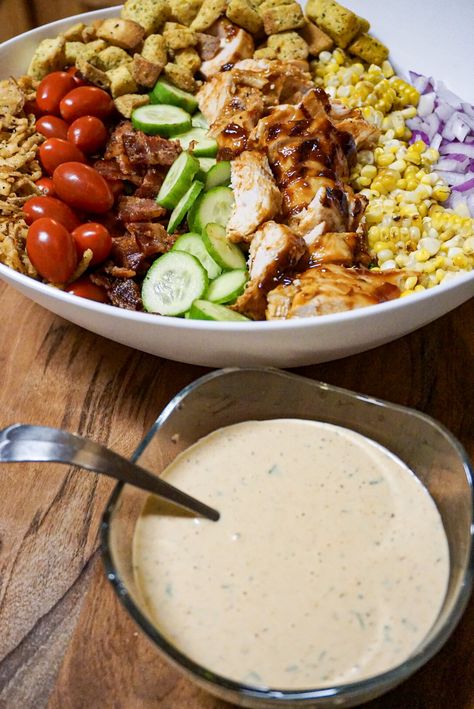 Bbq Ranch Chopped Salad, Ranch Bbq Chicken, Bbq Pork Salad, Bbq Salad Recipes, Bbq Salad Dressing, Bbq Ranch Salad, Bbq Ranch Chicken Salad, Ranch Salad Recipes, Pork Salad Recipes