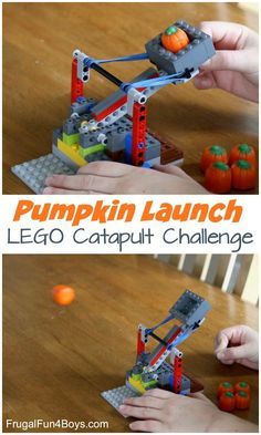 Pumpkin Catapult, Build A Catapult, Lego Stem, Lego Pumpkin, Fun Stem Activities, Lego Challenge, Lego Club, Lego Diy, Lego Activities