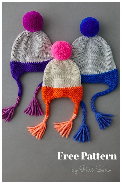 Merry Ear Flap Hat Free Knitting Pattern Hat Free Knitting Pattern, Kids Hats Patterns, Child Hat, Beanie Knitting Patterns Free, Earflap Beanie, Idle Hands, Baby Hat Knitting Pattern, Beginner Knitting, Flap Hat