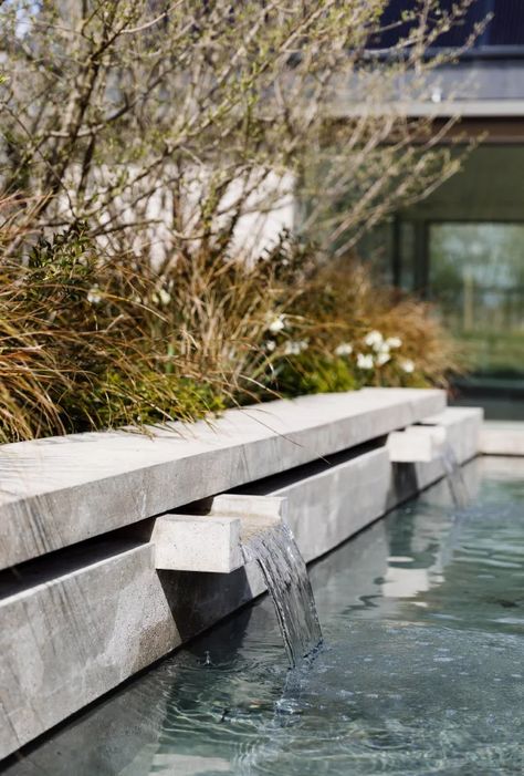 A Garden in South Oxfordshire – Bowles & Wyer Water Landscape Architecture, Water Feature Wall, Outdoor Water Features, Water Landscape, Garden Waterfall, Henley On Thames, Water Body, Water Spout, Outdoor Balcony