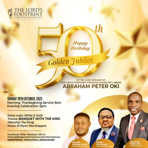 50th birthday celebration e-flyer design.🥳 50th Birthday Flyer Design, 50 Years Birthday, 50th Birthday Celebration, Thanksgiving Service, Flyers Design, School Certificates, Golden Jubilee, Church Poster Design, Graphic Design Flyer