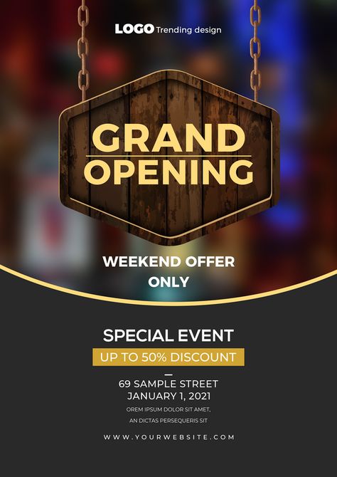 Hotel Banner Design, Hotel Grand Opening, Grand Opening Flyer, Banner Design Templates, Flyer And Poster Design, Money Sign, Presentation Video, Banner Template Design, Powerpoint Word