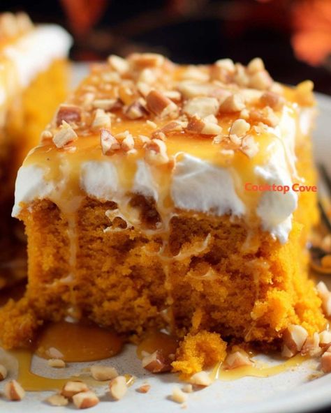 Better Than Fall Pumpkin Cake, Pumpkin Better Than Cake, Pumpkin Better Than Anything Cake, Pumpkin Desserts For Thanksgiving, Can Pumpkin Recipes, Desserts With Pumpkin, Pumpkin Spice Poke Cake, Pumpkin Poke Cake Recipe, Spice Poke Cake