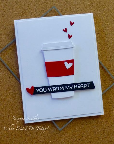 Mug Cards Ideas, Hot Chocolate Card, Coffee Items, Coffee Themed Cards, Homemade Valentines Day Cards, Crazy Birds, Cas Cards, Valentine Cards Handmade, Paper Smooches