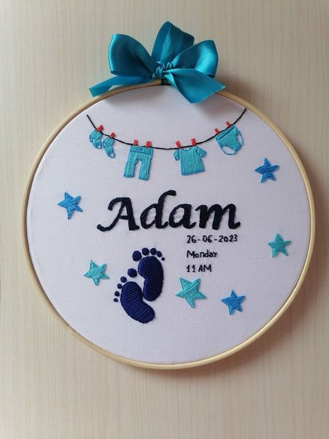 Embroidery for baby born 💙✨ Pour passer vos commandes veuillez me contacter sur instagram ✨ Embroidery For Baby Boy, Embroidery Baby Gifts, Embroidery For Boys, Embroidery For Baby, Baby Boy Embroidery, Sewing Stitches, Art Activities For Kids, Baby Born, Crochet Baby Hats