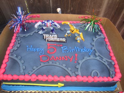 transformers cake Transformers Sheet Cake, Transformers Cake, Transformers Birthday Parties, Transformers Birthday, Transformer Party, Transformer Birthday, Buttercream Cake Decorating, Happy 5th Birthday, Kids Cakes