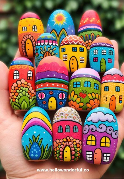 Cute Painted Rock Ideas: Creative Stones To Try Stone Painting For Garden, Best Painted Rocks Ideas, Painted Rock Family, Art On Stone Ideas, Paint Stones Ideas, Painting Ideas On Stone, Creativity Ideas For Art, Garden Stone Painting Ideas, Painting On Things Ideas