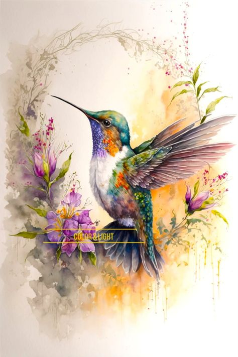 Hummingbird Art Colorful Watercolor Downloadable Print - Etsy Drawling Designs, Hummingbird Flying, Hummingbird Artwork, Watercolor Hummingbird, Hummingbird Pictures, Printed Magnets, Hummingbird Art, Flower Clipart, Graphic Design Print