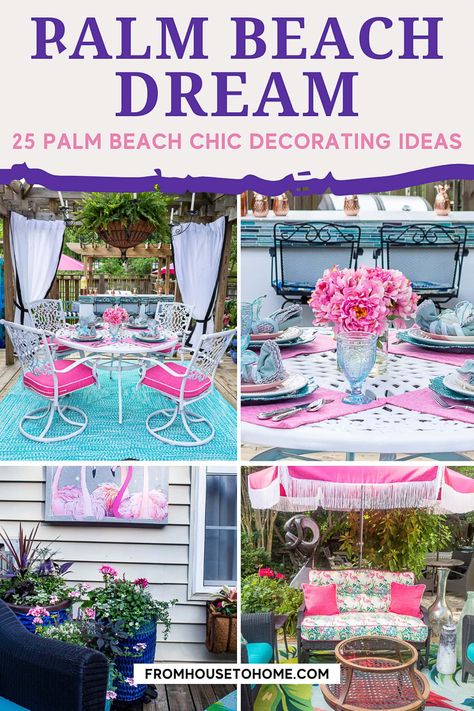 25 Deck Decorating Ideas & A Palm Beach Chic Deck Makeover Diy Glam Decor, Beach Chic Decor, Garden Patios, Palm Beach Decor, Palm Beach Chic, Deck Makeover, Outdoor Console Table, House To Home, Sewing Room Storage