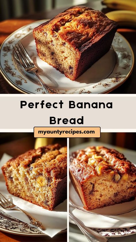 Enjoy a slice of moist and delicious banana bread with this easy recipe! Made with ripe bananas and a hint of vanilla, this banana bread is perfectly sweet and soft. Whether as a breakfast treat or an afternoon snack, it’s a comforting classic that never disappoints. Serve warm with butter for the ultimate comfort food! What To Do With Old Bananas Easy, Banana Pudding Banana Bread, Best Ever Banana Bread Recipe, Buttery Banana Bread, Best Recipes To Use Ripe Bananas, Deserts With Banana, Recipes With 2 Ripe Bananas, Ripe Banana Recipes, Ultimate Banana Bread Recipe