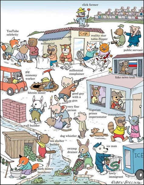 Richard Scarry's Classic "What Do People Do All Day?" Updated for the 21st Century by Ruben Bolling - Neatorama Busy Town, Leadership Activities, Richard Scarry, Online Comics, Online World, Old Quotes, Children's Book Illustration, Children’s Books, 21st Century