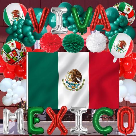 PRICES MAY VARY. All in one Mexican independence day decorations:90pcs latex balloons(3color,3size,green,white,Red),3PCS pom poms flower(Red,green,white),1pcs Mexican flag,4pcs Mexican foil(2 unique design),10pcs VIVA MEXICO balloon,total 108pcs. Wonderful 16 de septiembre Mexico decorations High quality material:The Mexico independence day decorations balloons are made of high-quality material.Independencia de mexico decoraciones pom poms flowers are made of thick paper material,perfect size an Mexico Party Decorations, September Decorations, Mexican Independence, Mexico Party, Mexican Independence Day, Red Pom Poms, Pom Pom Flowers, Independence Day Decoration, Mexico Flag