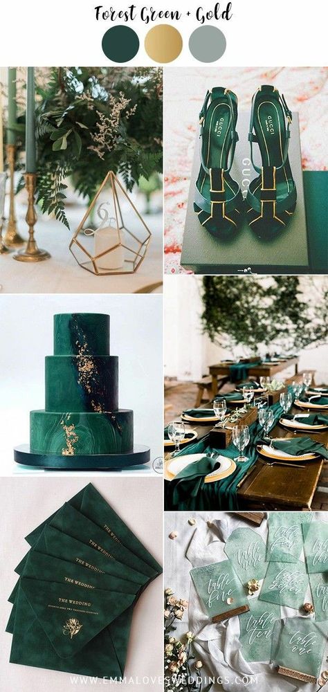 Vintage Wedding Colors, Green And Gold Wedding, Wedding Color Scheme, Wedding Color Palettes, Wedding Color Ideas, Green Themed Wedding, Emerald Green Weddings, Emerald Wedding, Wedding Theme Colors