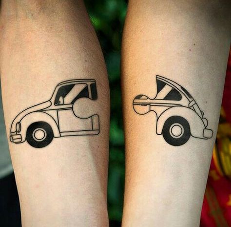 Couple Car Tattoos, Volkswagen Beetle Tattoo, Vw Beetle Tattoo, Vw Bug Tattoo, Fusca Tattoo, Volkswagen Tattoo, Campervan Tattoo, Vw Tattoo, Beetle Tattoo