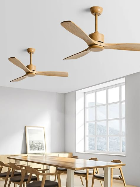 Ceiling Fan Living Room, Fan Living Room, Dining Room Retro, Japandi Style Bedroom, Dining Room Ceiling Fan, Retro Ceiling Fans, Wood Ceiling Fan, Fan Light Fixtures, Ceiling Fan Makeover