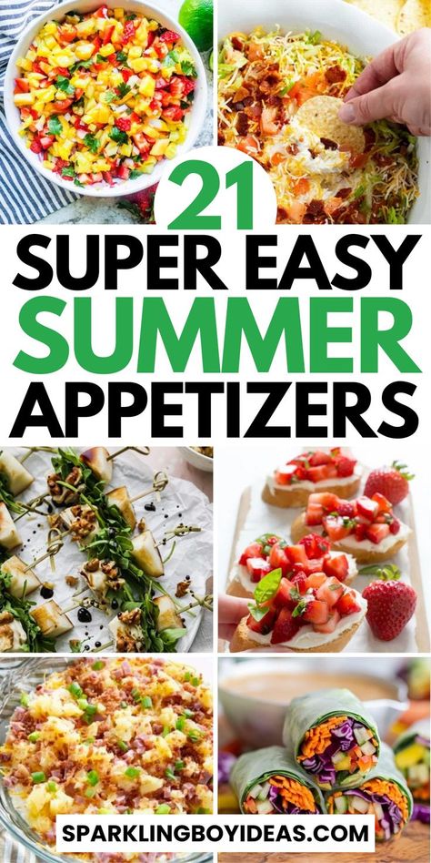 Summer appetizers are a must-try this season! Dive into our fresh summer finger foods, from light summer biter-size recipes to tropical appetizers. Discover easy summer party snacks like cold appetizers, vegetarian summer appetizer recipes, and creative summer hors d’oeuvres. Enjoy our outdoor BBQ appetizers and quick summer dips, ideal for any picnic or poolside gathering. Whether you’re hosting a summer cocktail party or just enjoying a sunny day, our summer food ideas will refresh you. Easy Good Party Food, Lunchtime Appetizers, Lake Day Appetizers, Summer Snack Ideas For Party, Fresh Appetizer Recipes, Summer Wedding Appetizers, Summer Lunch Party Ideas, Summer Dinner Party Appetizers, Summer Party Dinner Ideas