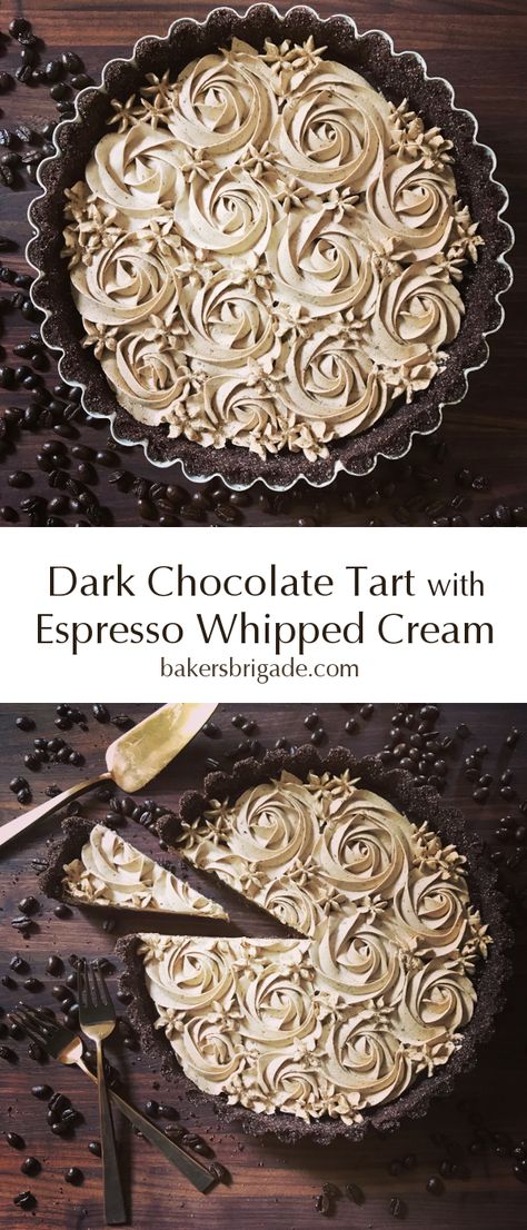 Dark Chocolate Espresso Tart Espresso Whipped Cream, Dark Chocolate Tart, Pie Pops, Chocolate Crust, Brownie Desserts, Chocolate Espresso, Coffee Dessert, Chocolate Tart, Pies And Tarts