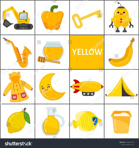 Learn the primary colors. Yellow. Different objects in yellow color. Educational material for children and toddlers. #Ad , #affiliate, #Yellow#objects#colors#Learn Things That Are Yellow Preschool, Things That Are Yellow, Yellow Objects For Kids, Yellow Colour Objects, Yellow Objects, Easter Templates Printables, Camping Coloring Pages, Vegetable Cartoon, Preschool Activities Toddler