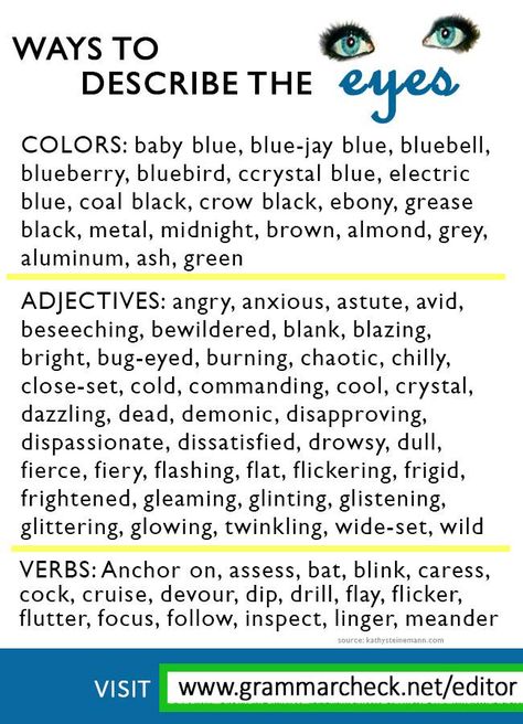 Ways to describe the Eyes Linguistics Major, Writing Expressions, Words To Describe Someone, Writing Inspiration Tips, Writing Prompts For Writers, Writing Dialogue Prompts, Creative Writing Tips, Essay Writing Skills, Writing Motivation