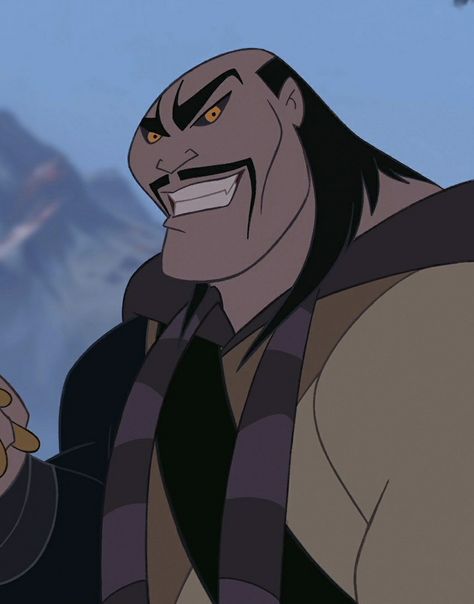 Mulan Villain, Shan Yu Mulan, Mulan Characters, Villans Disney, Male Disney Villains, Vampire Cowboy, Evil Cartoon Characters, Old Disney Characters, Cartoon Villains