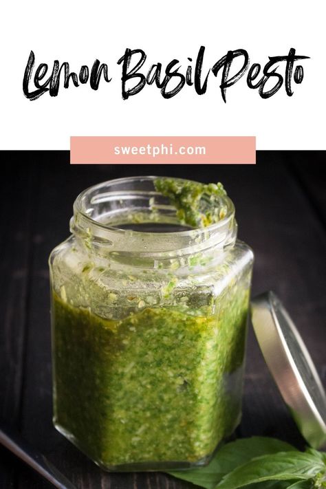 Lemon basil tastes just like basil, but with an added hint of lemon. It’s truly a delicate and beautiful flavor! Pesto Salmon Recipe, Lemon Basil Pesto, Gluten Free Pesto, Basil Lemonade, Lemon Pesto, Basil Pesto Recipes, Pesto Salmon, Burger Seasoning, Pesto Pasta Salad