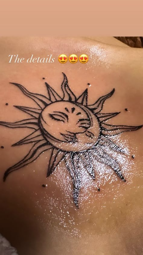 777 Feminine Horror, Tattoo Collarbone, Tattoo Pieces, Moon Sun Tattoo, Collarbone Tattoo, Sun Tattoo Designs, Small Chest Tattoos, Armband Tattoos, Moon Tattoos