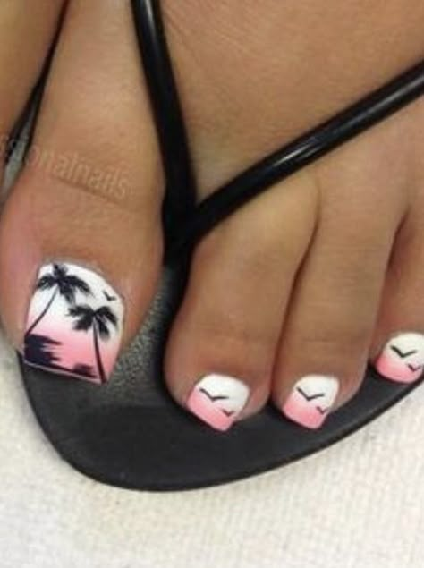 Palm Tree Toe Nail Designs, Legs Nail Art Designs, Hawaiian Toe Nail Designs, Tropical Pedicure Designs, Summer Pedicure Designs Toenails Beach Nails, Beach Toe Nails Vacation Tropical, Tropical Toe Nail Designs, Beach Toes Pedicure, Beach Toe Nail Designs