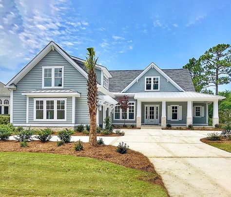 Evin Blake Home on Instagram: “This stunning coastal craftsman home design from @adhouseplans exudes grace and sophistication. If this was your home, what color would you…” Classic American House, Coastal Craftsman, Home Designs Exterior, American House Plans, Houses Exterior, Gray House, Oak Grove, American Houses, Lake Houses