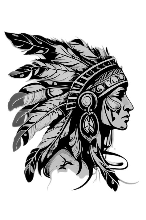 Indian Skull Tattoos Warriors, Native American Tattoo Drawings, Native American Headdress Tattoo, Indigenous Tattoo Ideas, Native Ancestors, Cherokee Indian Tattoos, Indian Skull Tattoos, Native American Tattoo Designs, Headdress Tattoo