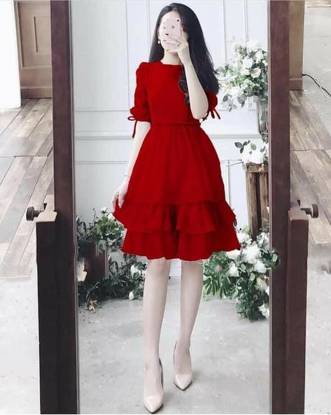 Red Dress Western, Party Frock Designs, Korean Fashion Women Dresses, Red Frock, Party Shorts, Cute Red Dresses, Simple Frock Design, Simple Frocks, Frock For Women