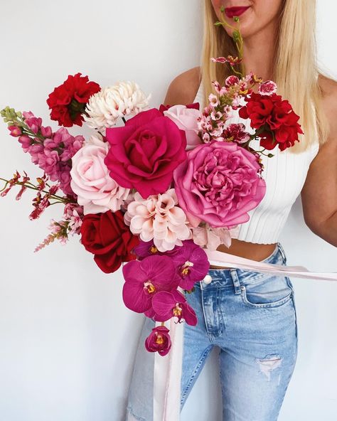 for Stephanie 💋🌸💃💕 . . . #florist #floralart #flowerstagram #flowers #floraldesign #weddinginspo #bouquet #colourfulflowers #beautifulflowers #stylemepretty #weddinginspiration #modernbride #weddingflowers #brisbaneflorist #thisisbrisbane #flower #madewithlove #flowerbouquet #blooms #floral #brisbaneevents #flowerlove #brisbaneweddings #bridalbouquet #weddingflorist #love #weddingflowers #flowersofinstagram #brisbaneweddingflorist #brisbane Pink And Red Wedding Flowers, Artificial Wedding Flowers, Groom Party, Vegas Theme, Neutral Wedding Colors, Red Wedding Flowers, Red Bouquet, Bridal Bouquet Flowers, Wedding Red