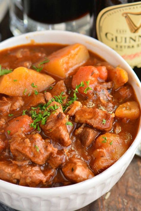 Irish Stew - Will Cook For Smiles Beef Stew Crock, Baked Corned Beef, Irish Lamb Stew, Irish Stew Recipe, Lamb Stew Recipes, Will Cook For Smiles, Classic Beef Stew, Searing Meat, Carrots Potatoes