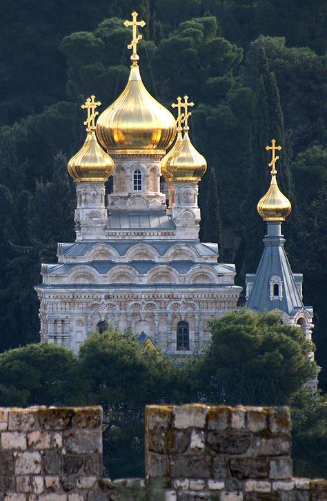 Russian Orthodox Church of St. Mary Magdalene ~ Jerusalem, Israel Russian Orthodox Church, St Mary Magdalene, Russian Architecture, Russian Orthodox, Mary Magdalene, Old Churches, Cathedral Church, Church Architecture, Church Building