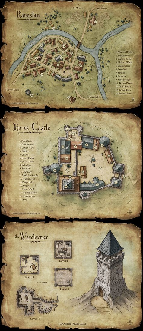 Set of fantasy maps by MaximePLASSE on DeviantArt Fantasy City Map, Tabletop Rpg Maps, Fantasy Maps, Rpg Map, Town Map, Dungeon Maps, D D Maps, Call Of Cthulhu, Fantasy City