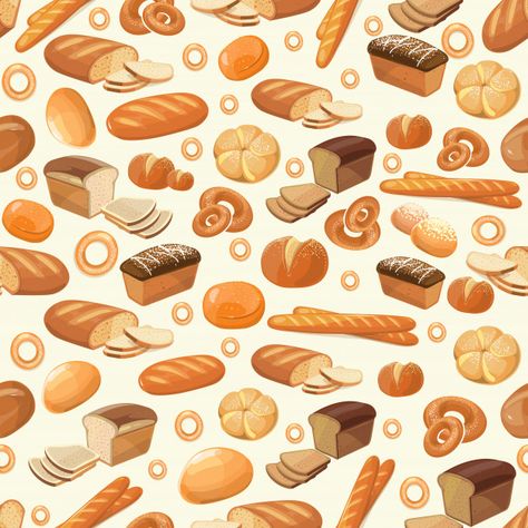 Bakery Art Illustration, Baker Costume, Bakery Pattern, Bakery Illustration, Cartoon Bread, Bread Illustration, Bread Pattern, Bakery Art, Bread Bakery