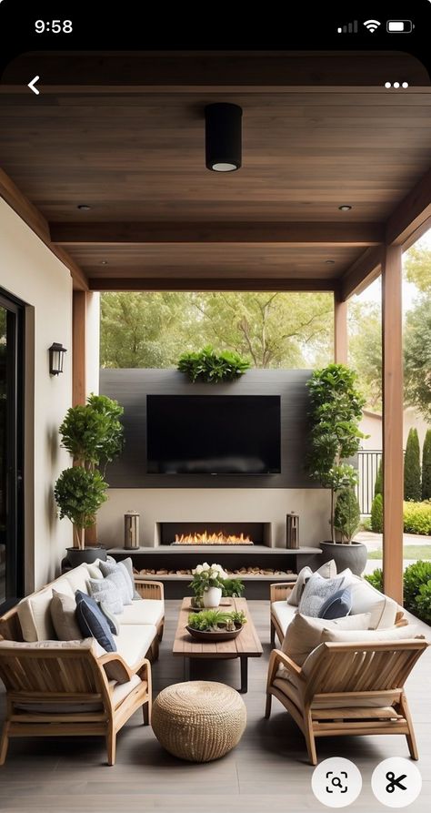 California Room Patio Ideas, Outdoor Tv Area, Italian Style Home, California Room, Rooftop Terrace Design, Outdoor Lounge Area, Retail Interior Design, House Construction Plan, Patio Garden Design