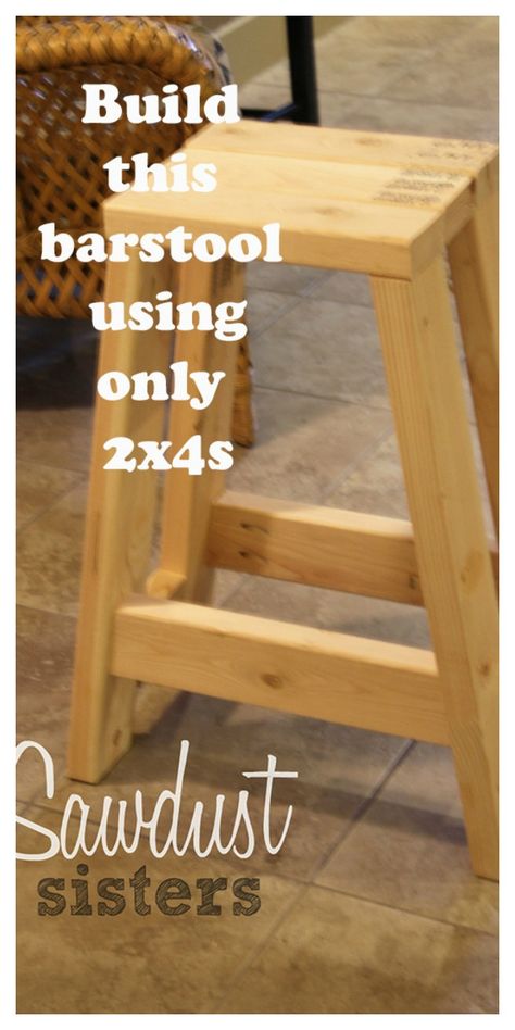 Build this barstool using only 2x4s. Tutorial at sawdustsisters.com Diy Bar Stools, Wood Crafting Tools, Stand Ideas, Wooden Stool, Into The Wood, Easy Wood Projects, Learn Woodworking, Diy Bar, Diy Holz