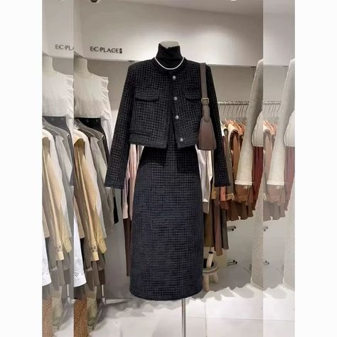 Elevate your style with our Black Tweed Cropped Jacket and Skirt two-piece set. This chic combo brings a perfect blend of sophistication and modern edge. The button-front jacket adds timeless elegance, while the matching skirt completes the polished look. Perfect for both casual outings and more formal affairs.✨ 🔍 “Black Tweed Cropped Jacket with Button” #ChicStyle #TweedPerfection #missmerylin Tweed Cropped Jacket, Tea Fragrance, Tweed Style, Black Tweed, Chic Fashion, Cropped Jacket, Tea Leaves, Crop Jacket, Polished Look