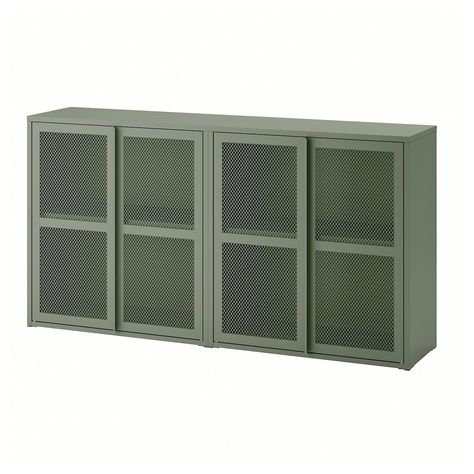 IVAR cabinet with doors, grey-green mesh, 160x30x83 cm (63x113/4x325/8") - IKEA Ikea Sweden, Ivar Cabinet, Ivar Regal, Ikea Ivar Cabinet, Outdoor Storage Units, Ikea Ivar, Cabinet With Doors, Kids Flooring, Ikea Furniture Hacks