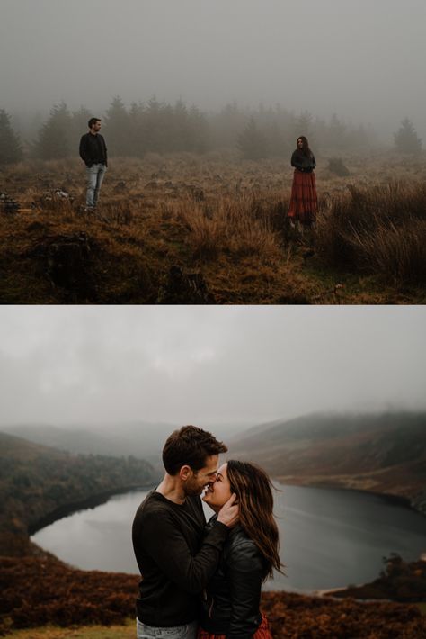 Couples Photoshoot In Mountains, Scotland Couple Photography, Ireland Engagement Photos, Mountain Prewedding, Couple Adventure, Fog Photography, Pre Shoot, Wicklow Mountains, Mountain Couple