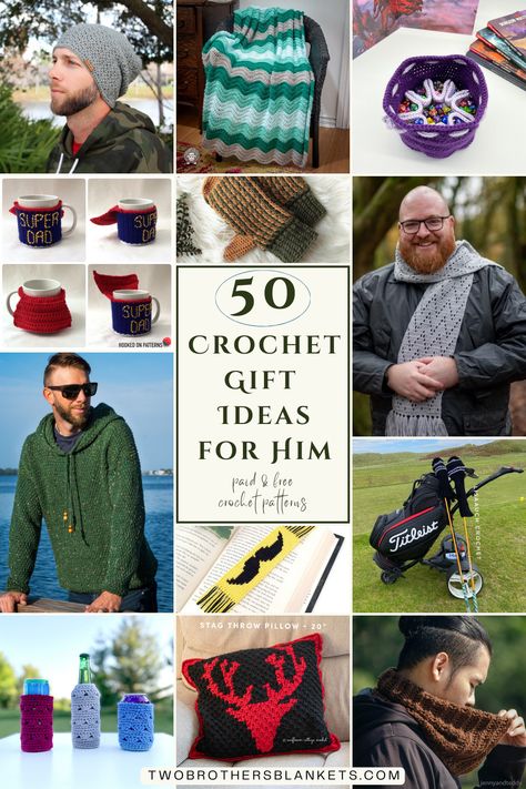 50 Crochet Gift Ideas for Him - Two Brothers Blankets Crochet Pillow For Men, Diy Crochet Gifts For Men, Great Crochet Gifts, Crochet Patterns For Mens Gifts, Crochet Gift Ideas For Grandparents, Crochet Patterns Gifts For Men, Crochet Gloves Men, Crochet Men Ideas, Crochet Brother Gift