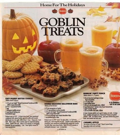 Vintage Halloween Treats, Vintage Halloween Desserts, Vintage Halloween Food, Vintage Ad Recipes, Vintage Fall Recipes, Goblin Food, Old Time Halloween, Vintage Halloween Recipes, Vintage Halloween Candy