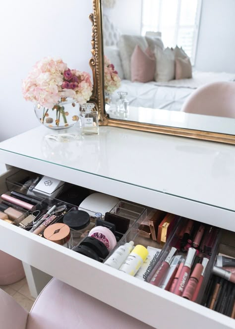 How To Arrange Dressing Table, Malm Desk, Ikea Malm Desk, Table In Bedroom, Ikea Dressing Table, Ikea Malm Dressing Table, Ikea Dressing, Makeup Vanity Ideas Bedrooms, Malm Dressing Table