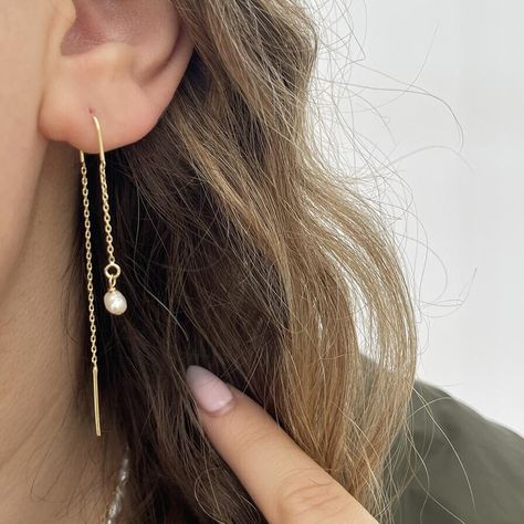 Chain Threader Earrings, Minimalist Chain, Delicate Gold Chain, Ear Threader, Ear Chain, Dainty Chain, Earrings Pearl, Threader Earrings, Earrings Long