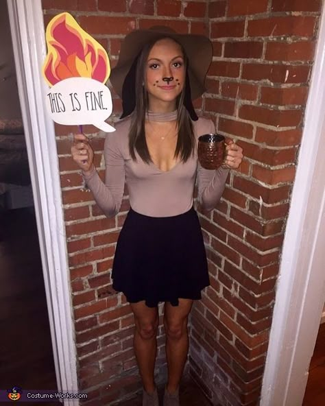 This is Fine Meme Costume - 2016 Halloween Costume Contest Meme Costume For Halloween, Meme Party Theme Costumes, This Is Fine Halloween Costume, Meme Costume Halloween, Dress Like A Meme Costume, Meme Diy Halloween Costumes, This Is Fine Costume, Meme Dress Day Ideas, Meme Costumes Diy