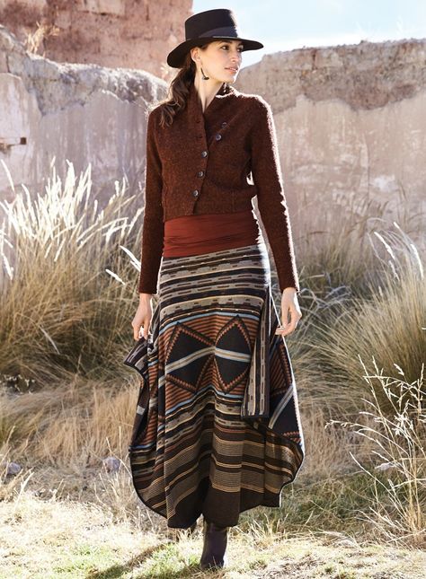 Southwest Style Clothing, Blanket Skirt, Navajo Rug, Blanket Cardigan, Classy Clothes, Alpaca Cardigan, Jacquard Skirt, Peruvian Connection, Comfortable Clothes