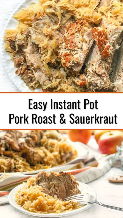 You will love this Instant Pot pork roast with sauerkraut dish on a cold winter's night. It's low carb, easy and it supposedly gives you good luck if you eat it on New Years Day!!! Only 3 ingredients and 2.2g net carbs per serving. Pork Roast With Sauerkraut, Instant Pot Pork Roast Recipe, Pork And Sauerkraut Recipe, Pork Roast And Sauerkraut, Low Carb Instant Pot Recipes, Low Carb Pork, Pork Roast Recipes, Sauerkraut Recipes, Low Carb Easy