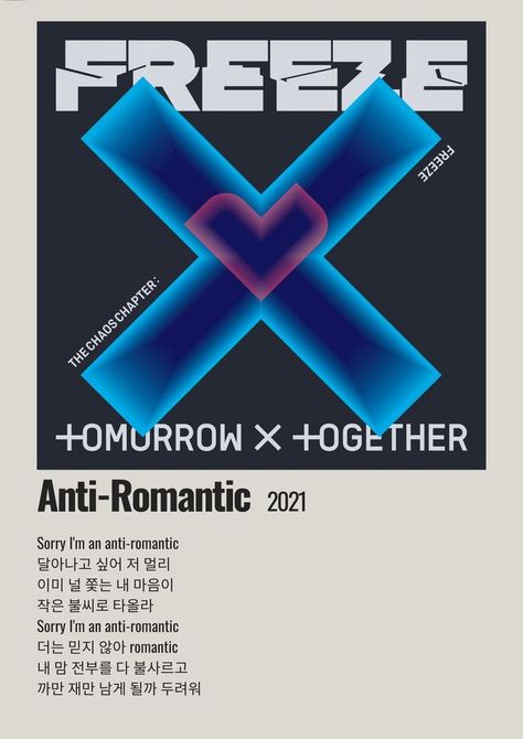 Chaos Chapter Freeze, Minimal Posters, Music Poster Ideas, Minimalist Posters, Music Poster Design, Pop Posters, Minimal Poster, Tomorrow X Together, Kpop Posters