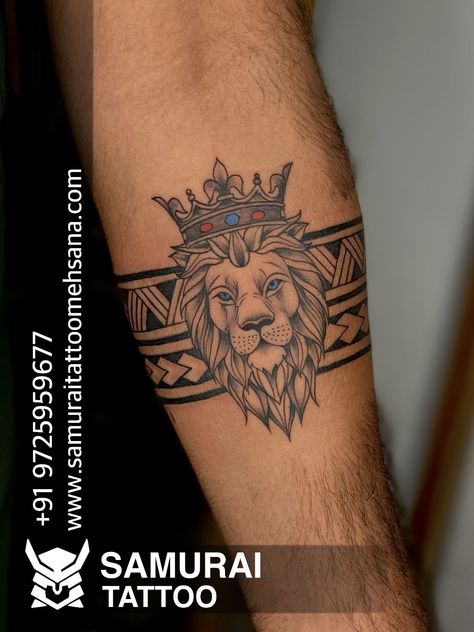 Lion Band Tattoo Design, Band Tattoo Designs For Men, Armband Tattoos For Men, Band Tattoos For Men, Krishna Tattoo, Tattoo Design For Hand, Mens Lion Tattoo, Petit Tattoo, Forearm Band Tattoos