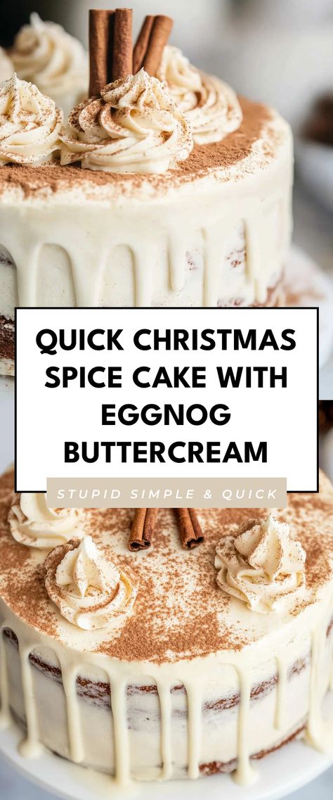 Image for Quick Christmas Spice Cake with Eggnog Buttercream New Cake Recipes, Vanilla Christmas Cake, Christmas Desserts For Gifts, Christmas Desserts Gluten Free, Christmas Spice Cake, Gluten Free Christmas Cake, Eggnog Buttercream, Roll Desserts, Vintage Christmas Recipes